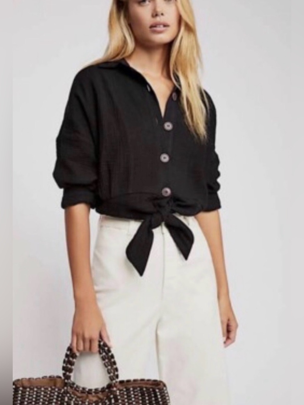 Free People - Sun Streaks Tie Front Long Sleeve Lightweight Blouse Size Small